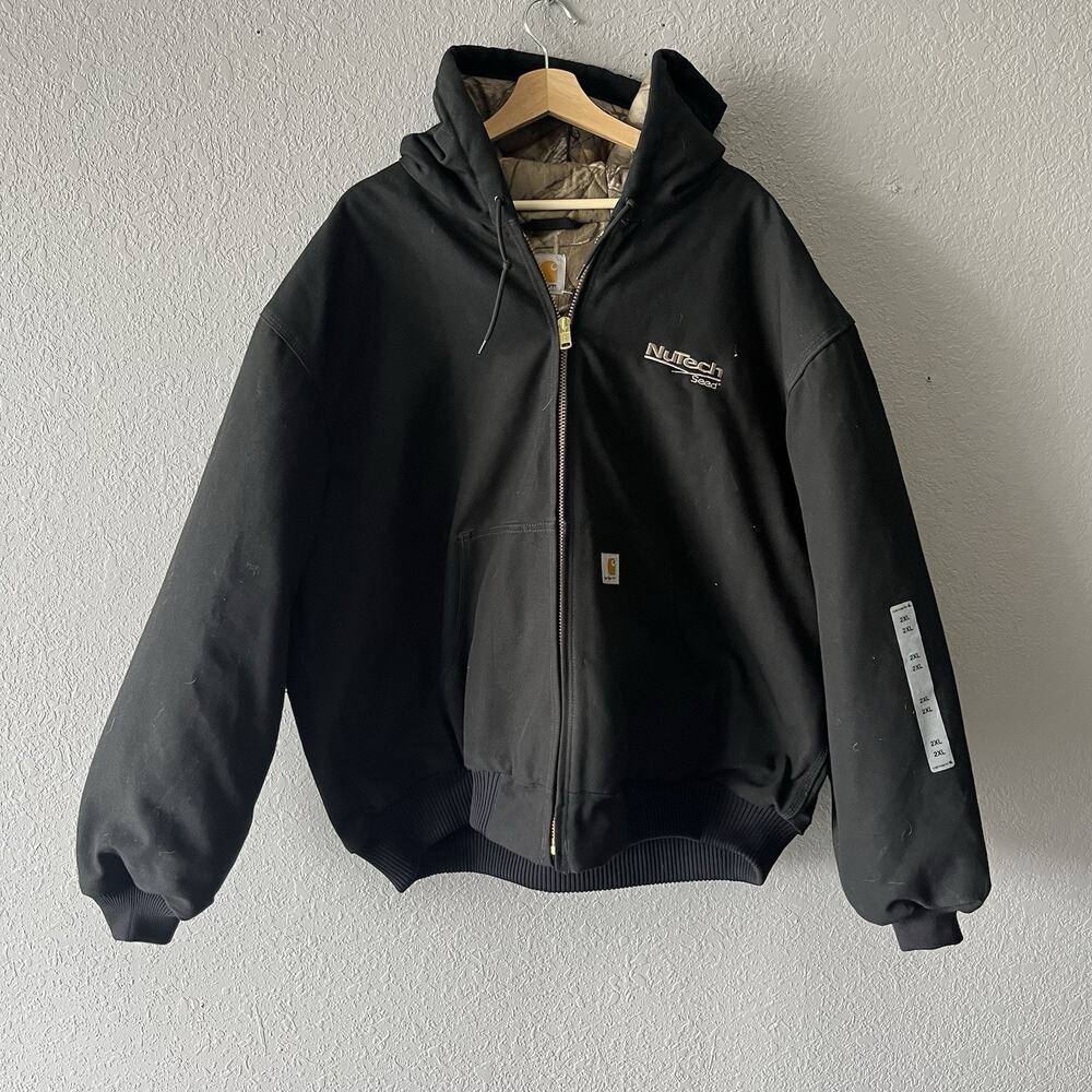 Vintage Carhartt Black Camo Lined Jacket Men’s XXL Canvas Workwear Zip-up J-140